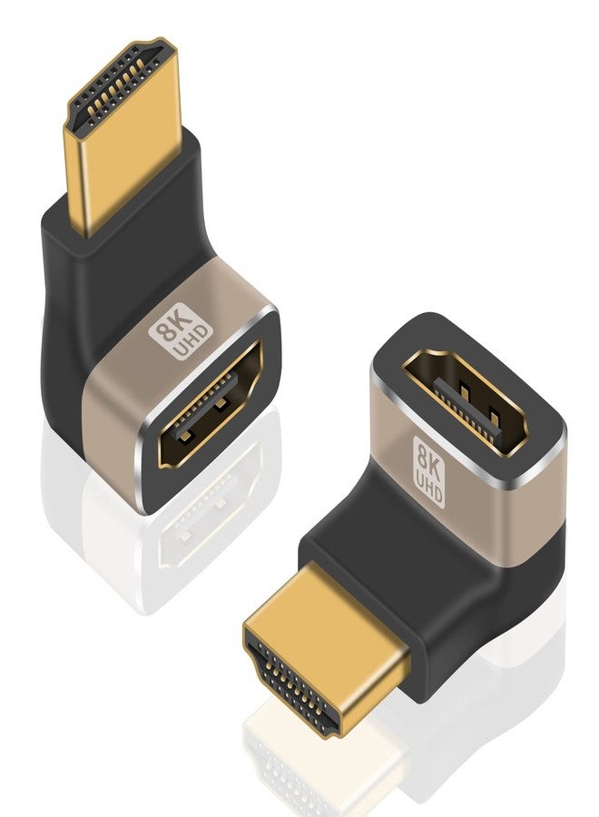 Duttek 8K 90 Degree HDMI Male to Female Adapter, 2.1 Version Down Angle HDMI L Shape Flat Extender Adapter Connector for TV, Roku, Fire Stick, Chromecast, Switch, Laptop, PC (2 Pack)